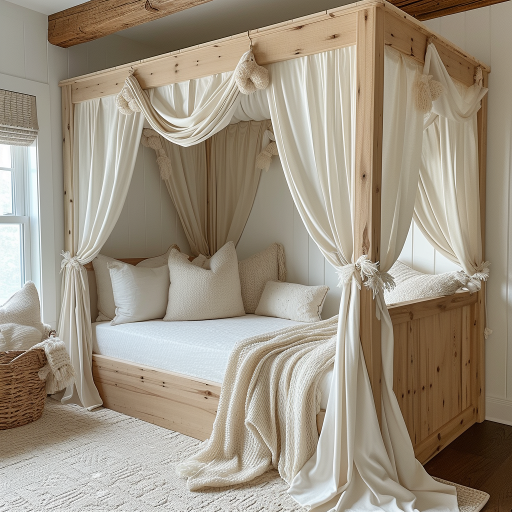 AI Generated Bedroom Canopy Bed Frame, Neutral FInishes