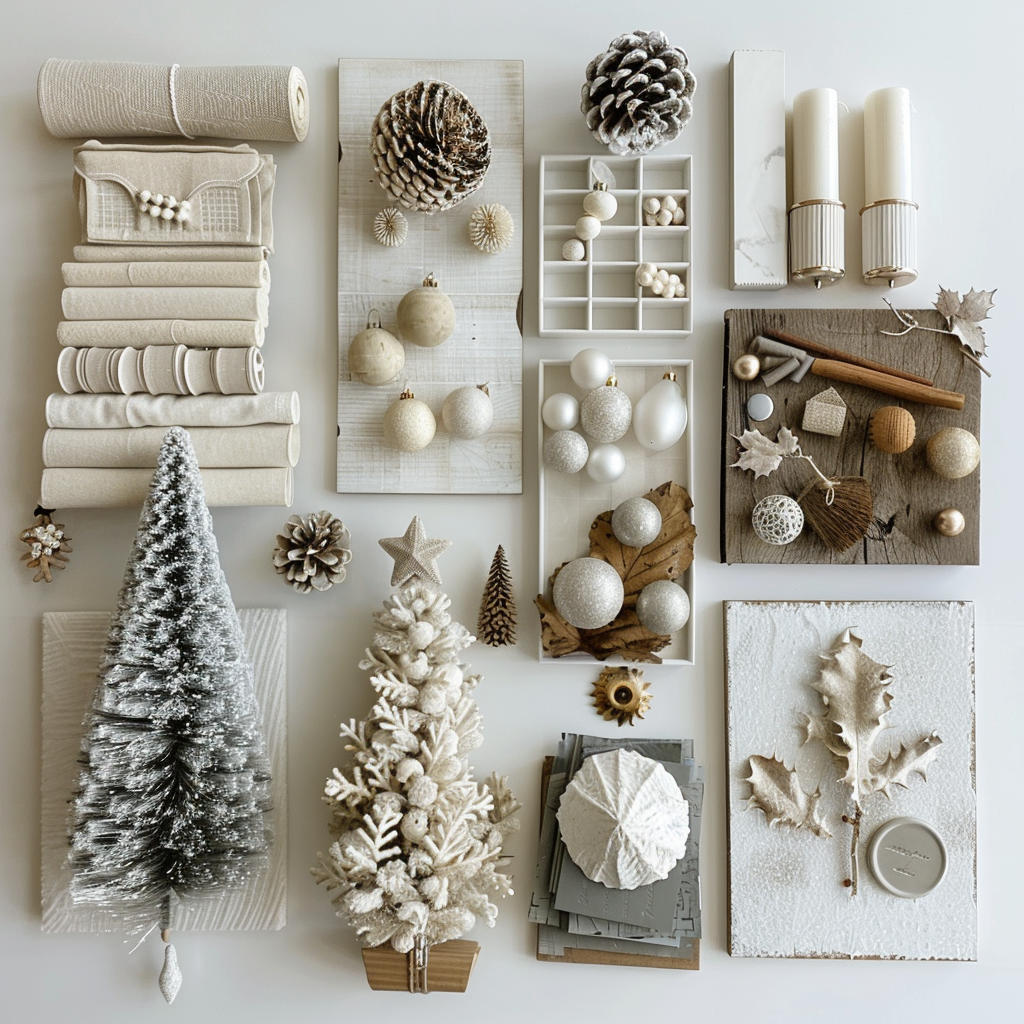 AI Generated Christmas Tree, Neutral Colours Mood Board