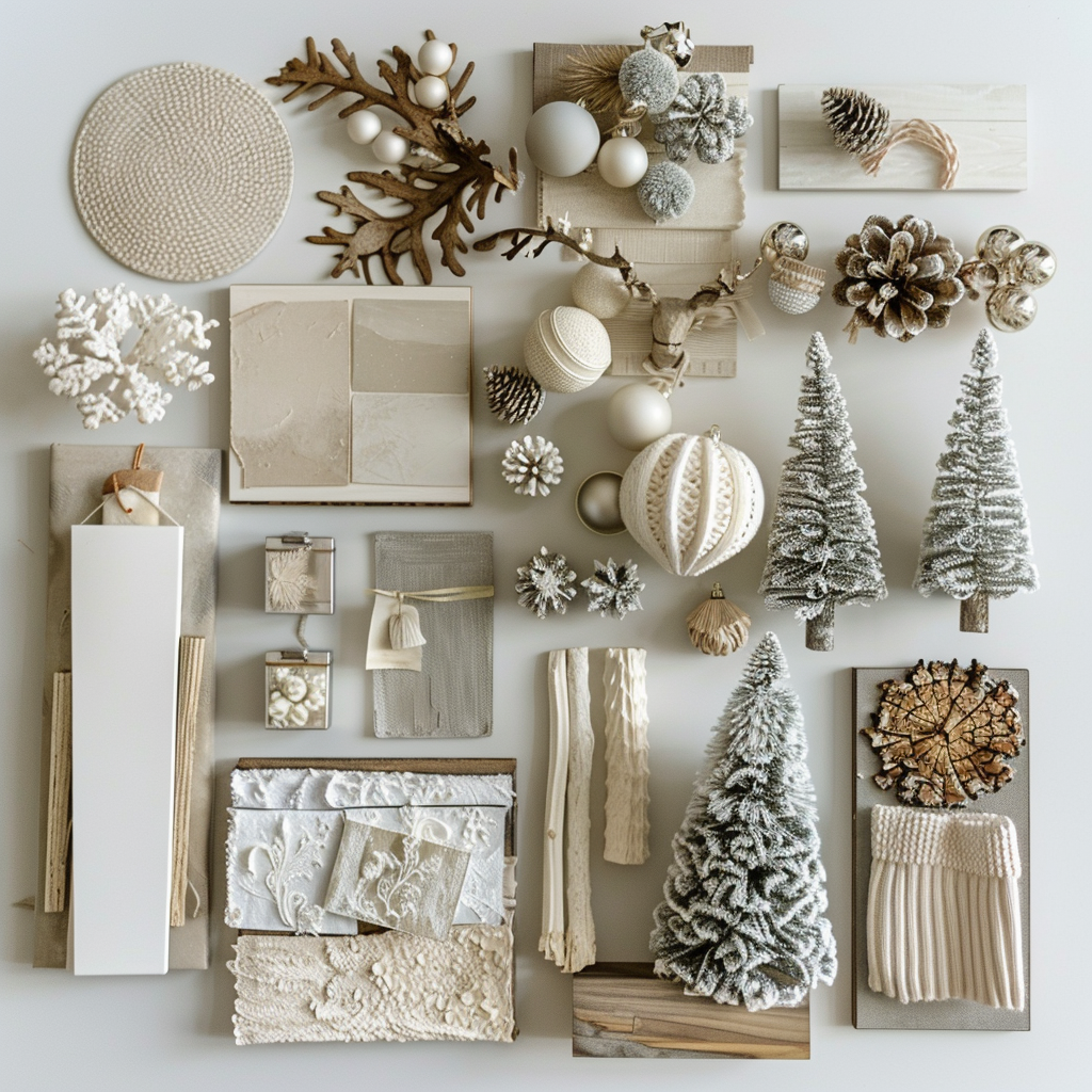 AI Generated Christmas Tree, Neutral Colours Mood Board