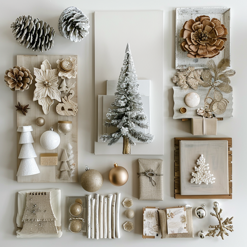 AI Generated Christmas Tree, Neutral Colours Mood Board