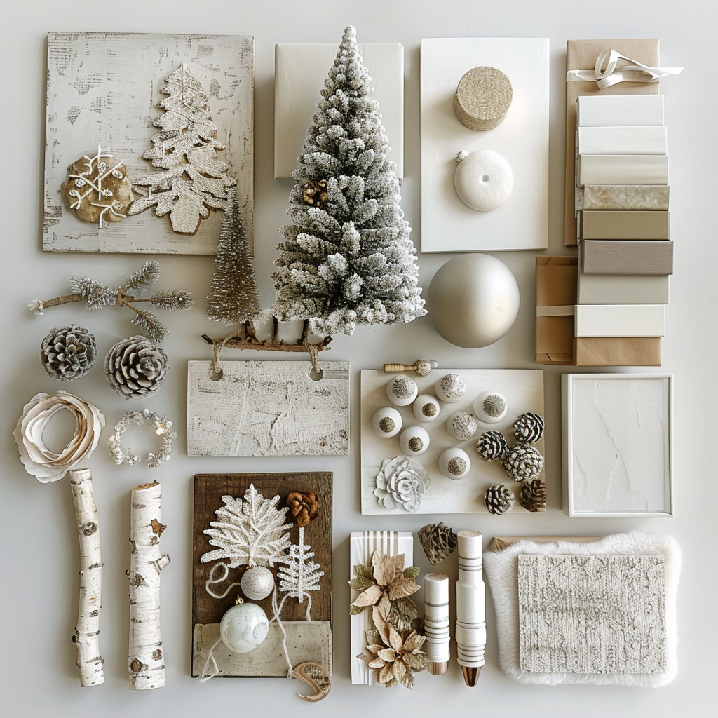 AI Generated Christmas Tree, Neutral Colours Mood Board