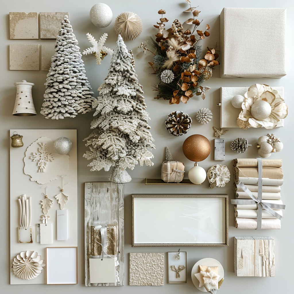 AI Generated Christmas Tree, Neutral Colours Mood Board