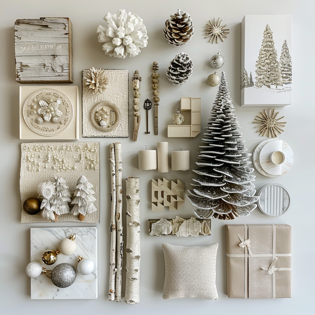 AI Generated Christmas Tree, Neutral Colours Mood Board