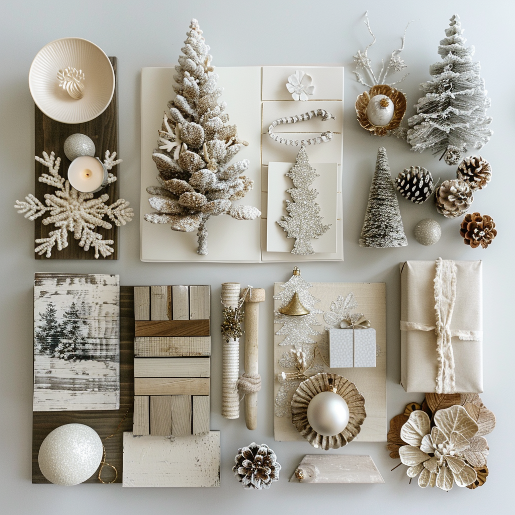 AI Generated Christmas Tree, Neutral Colours Mood Board