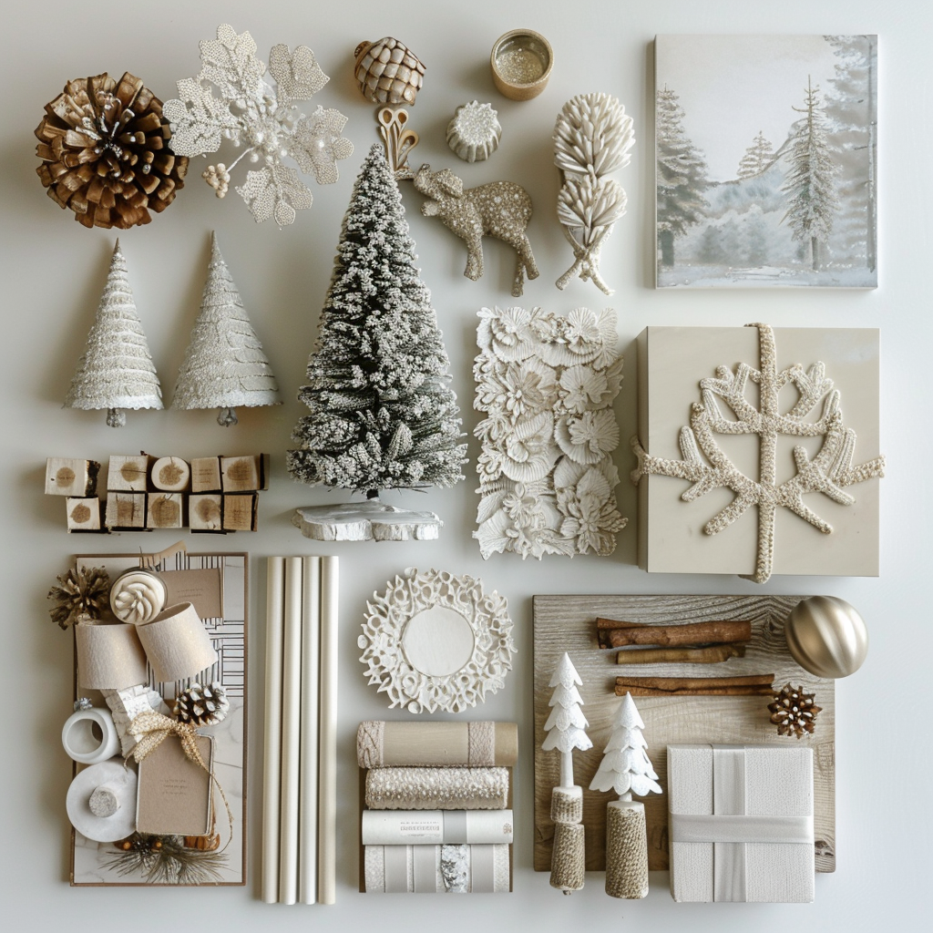 AI Generated Christmas Tree, Neutral Colours Mood Board