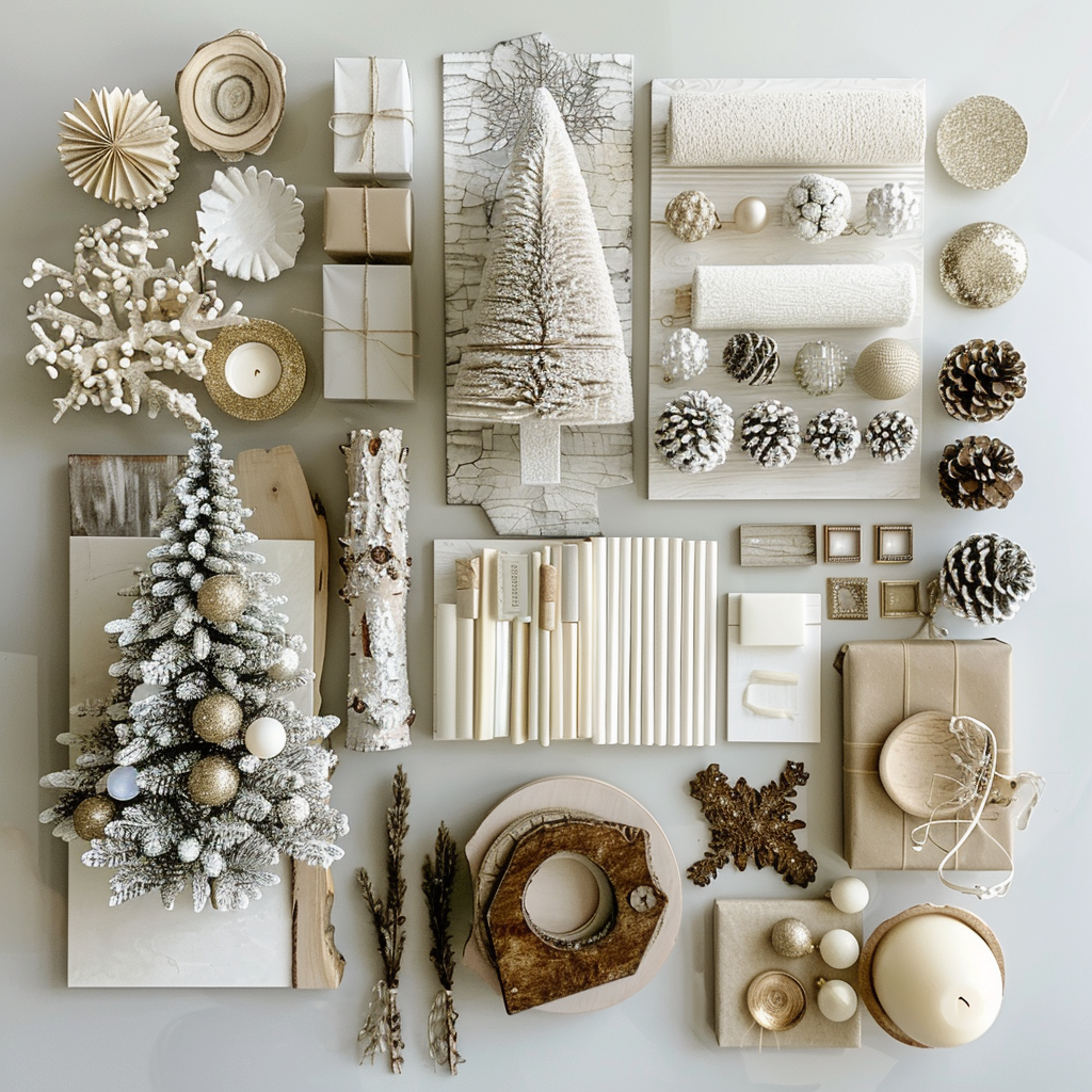 AI Generated Christmas Tree, Neutral Colours Mood Board