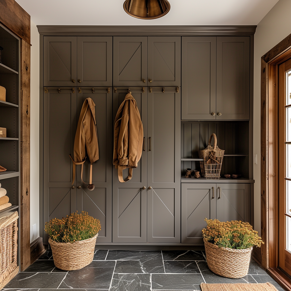 AI Generated Mudroom With Floor To Ceiling Cabinets