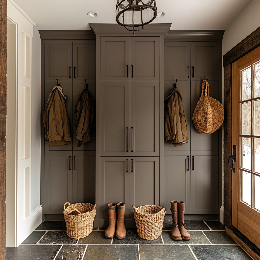 AI Generated Mudroom With Floor To Ceiling Cabinets