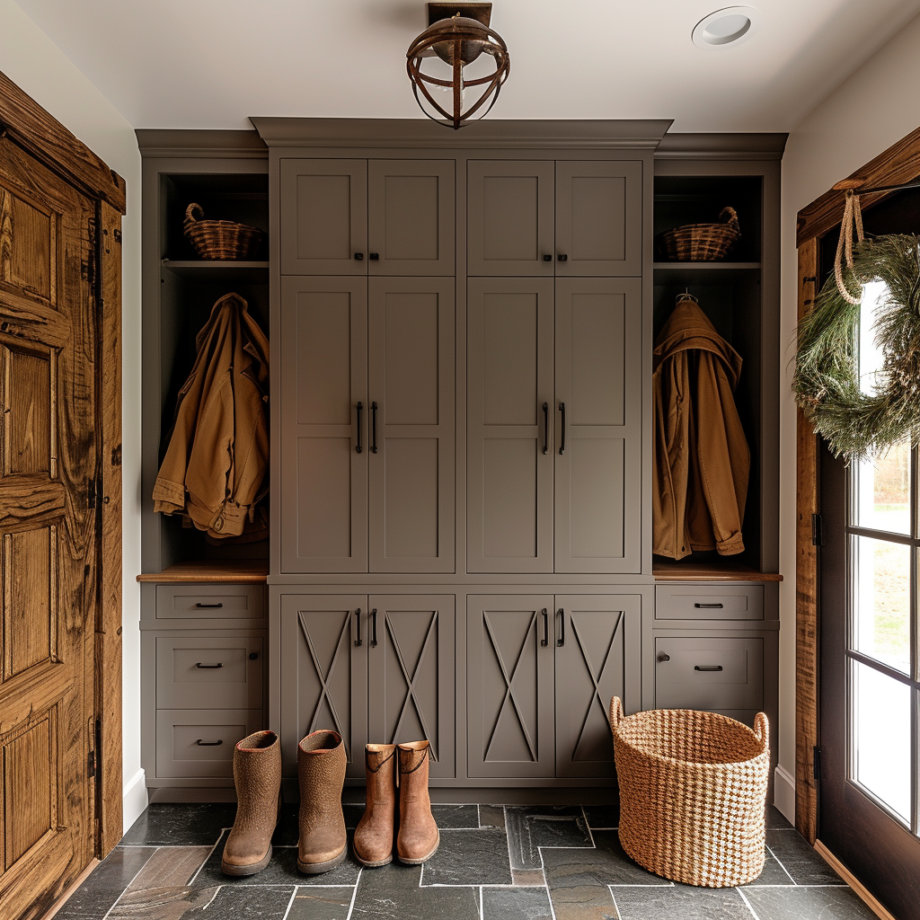 AI Generated Mudroom With Floor To Ceiling Cabinets